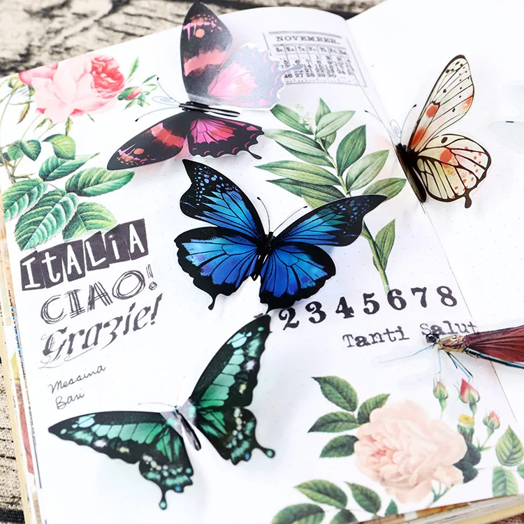 30pcs/bag Transparent Sticker Pack Stationery Retro Insect Butterfly Dragonfly Periodical Journal Decoration Material Stickers