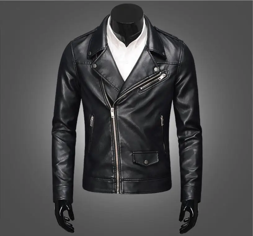 Quality High Hot Men New Spring Fashion PU Jackets Men's Brand Motorcycle Oblique zipper pocket Leather Jacket Coats