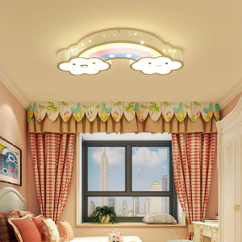 

Children Babies Kids Bed Room Bedroom Night Lighting Iron Cute Lovely Smile Cloud Rainbow Led Ceiling Light Lamp Fixture