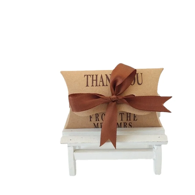 Kraft Paper Candy Pillow Box Vintage Creative Eco-friendly Gift Packaging Boxes for Wedding Party Birthday Event Favor Wholesale