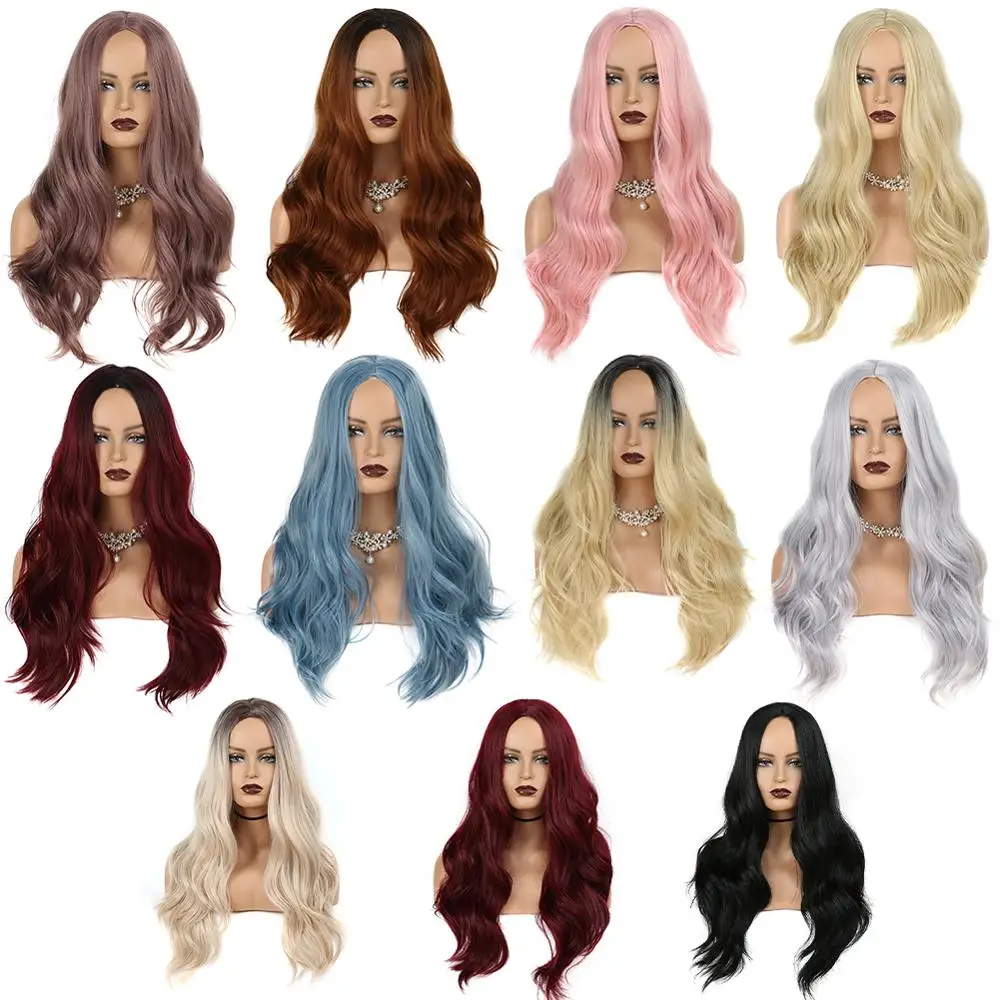 Wigs for  Women Deep  Body Wave Synthetic Heat Resistant Long Wig Natural Black Ash Blonde Pink Cosplay