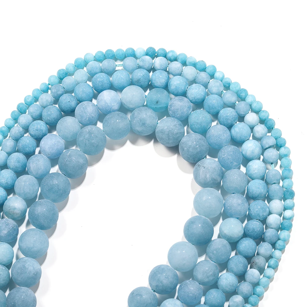 1strand/lot 4/6/8/10mm Matte Blue Chalcedony Stone Aquamarin Round Loose Spacer Beads For Bracelet Jewelry Makings Supplies image 4