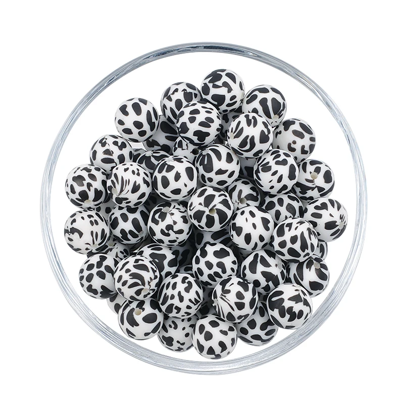 LOFCA 10pcs 12mm/15mm/19mm Tie dye leopard Terrazzo Dalmatian camo Silicone  For making Necklace Bracelets  Jewelry accessories