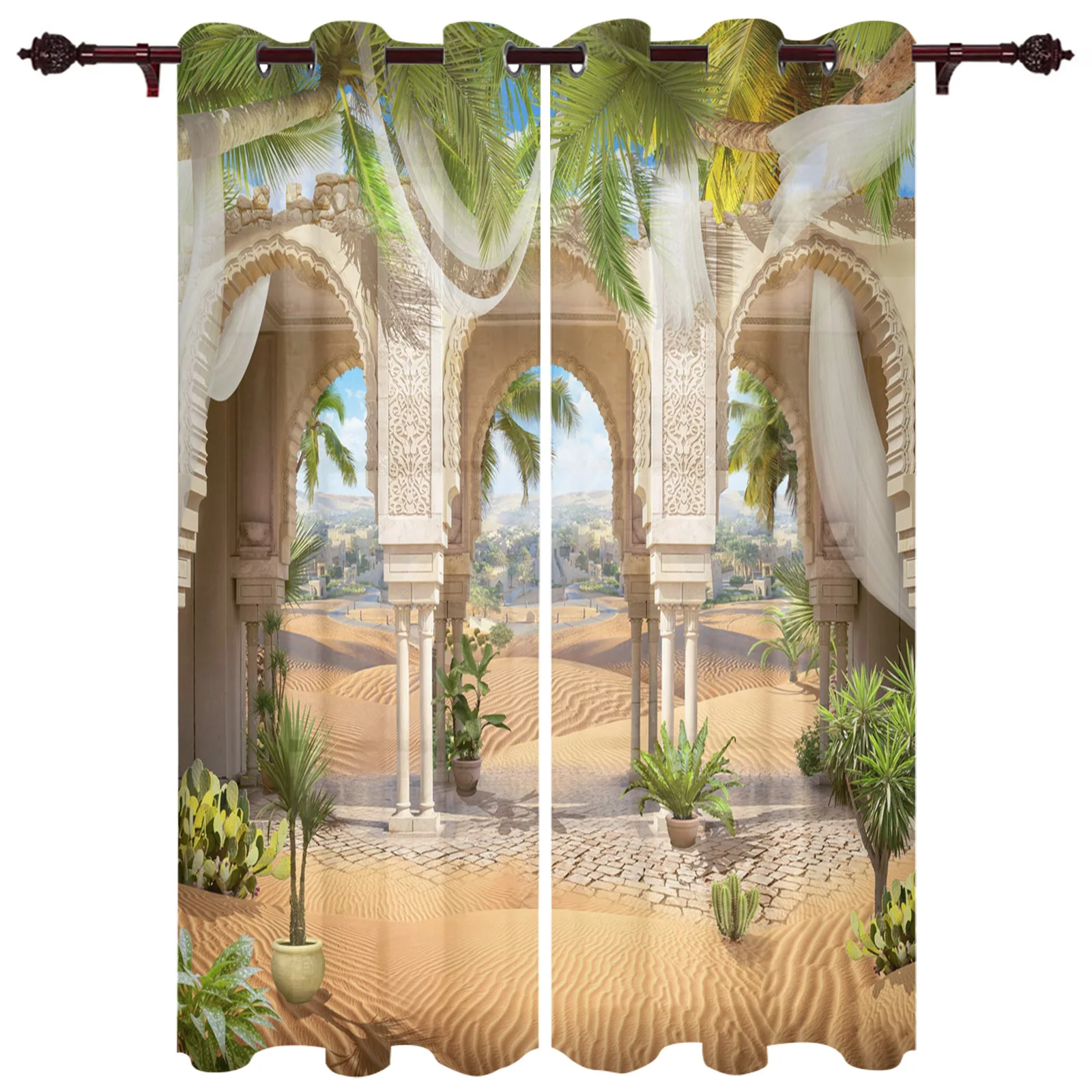 Desert Arch Plant Sheer Curtains For Living Room Window Curtain Bedroom Kitchen Balcony Gazebo Curtain Room Divider