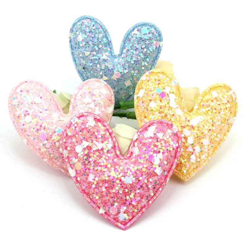 28Pcs 4.5cm Shiny Sequins Heart Shape Padded Appliques For Glitters Crafts Decor DIY Headwear Hairpin Ornaments Accessories