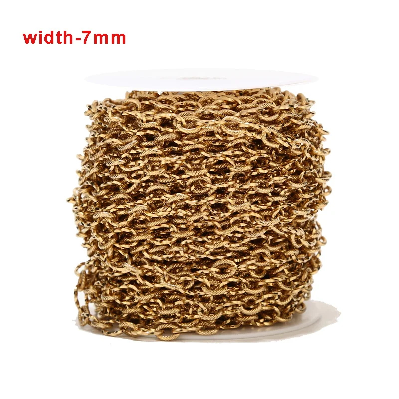 1 Meter 7mm Width Stainless Steel Gold Plated Heavy Circle Rolo Chain Textured Chunky Chains For Punk Rock DIY Jewelry Making