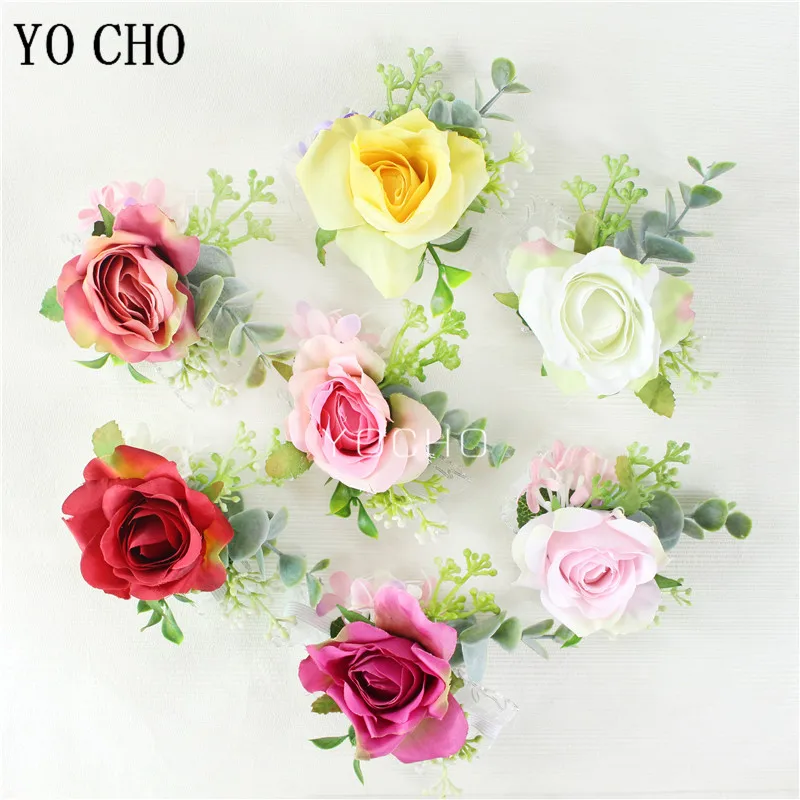 Hình Cho Cổ Tay Áo Khoác Nữ Họa Tiết Nam Boutonniere Cô Gái Vòng Tay Chú Rể Thổ Cẩm Chân Cưới Xòe Phù Dâu Đeo Tay Hồng Lụa Hoa