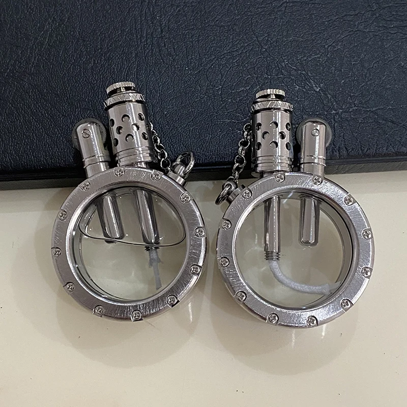 Vòng Tay Đồng Nguyên Chất Dầu Hỏa Bật Lửa Trong Suốt Nhìn Thấy Bình Dầu Tròn Bộ Sưu Tập Đồ Cổ Nam Cao Cấp Hút Thuốc Tặng