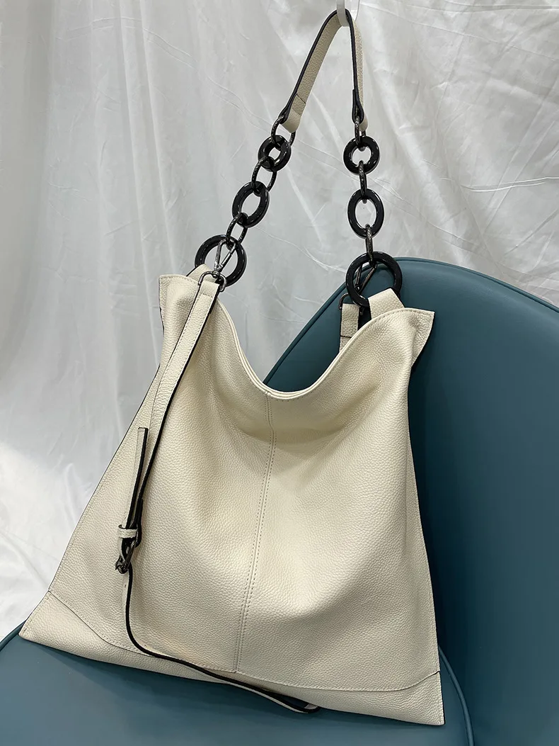 Brand Design Large Genuine Leather Handbag Women's Messenger bags Metal ring shoulder strap Shoulder bag Tote Lady bags 2023
