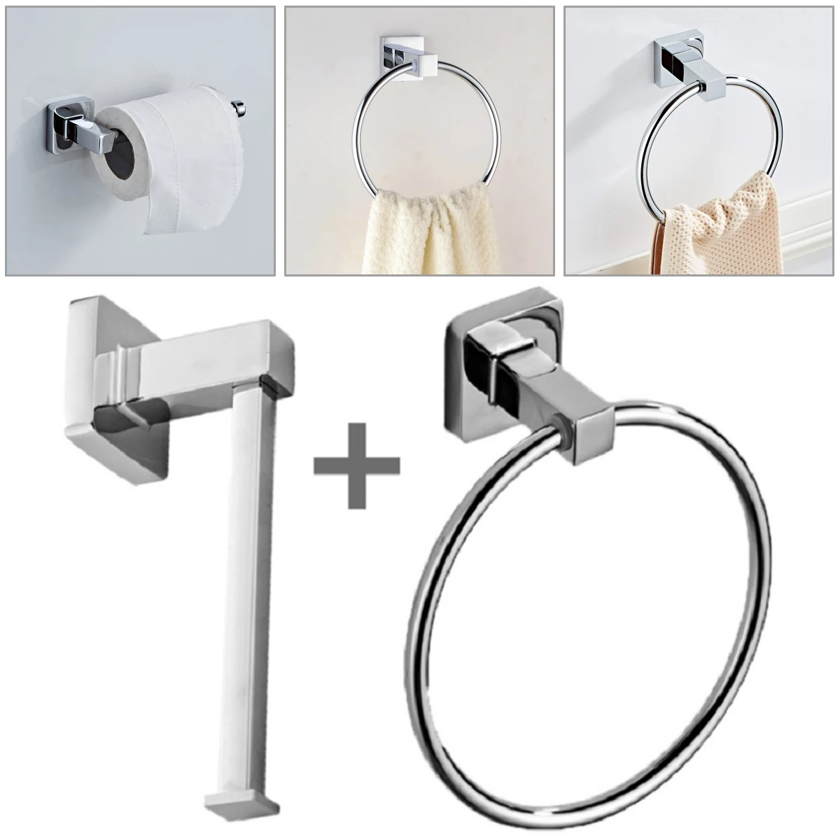 1Pc Chrome Square Bathroom Toilet Roll Holder Towel Ring Set Fittings Included Toilet Paper Holder Bathroom Hardware Accessories