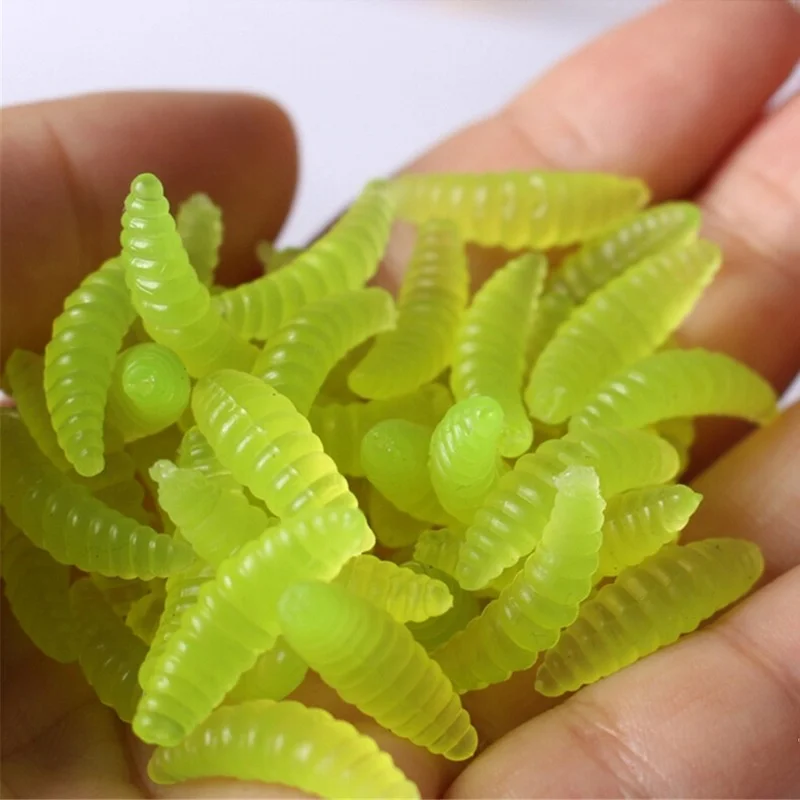 Promotion 20PCS 50PCS 2cm 0.3g Maggot Grub Soft Fishing Lure Hooks Smell Worms Glow Shrimps Fish Lures