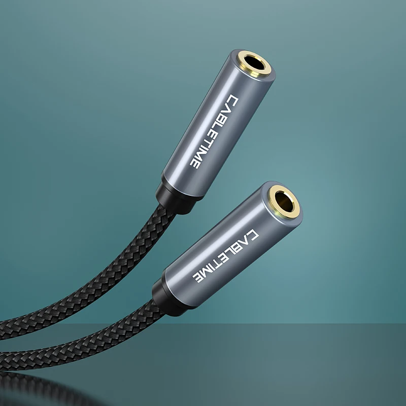 2021 CABLETIME 3.5mm Splitter do słuchawek Y Audio przewód Aux 4pin 3.5 Jack męski na 2 żeńskie kabel Aux do Microphne Music C108