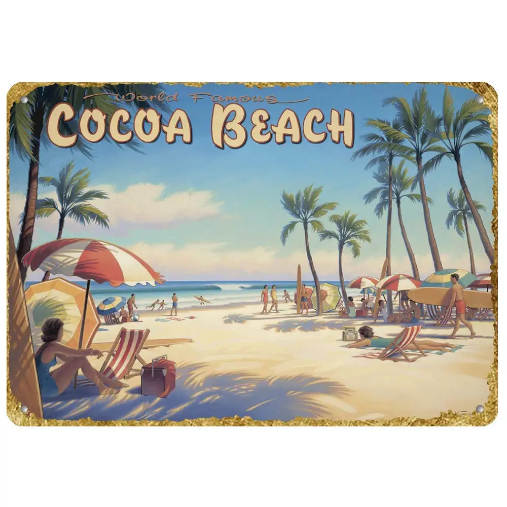 

New Vintage Retro Metal Cocoa Beach Florida Outdoor Street & Home Bar Club Kitchen Restaurant Wall Art Decor Plaque Signs 1