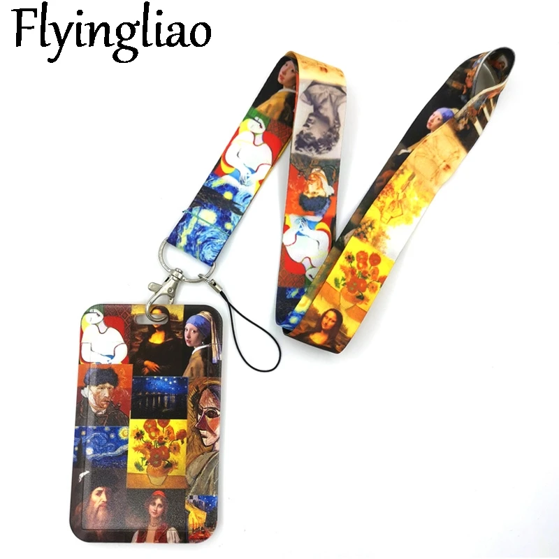 Vintage Oil painting Art Lanyard Credit Card ID Holder Bag Student Women Travel Card Cover Badge Car Keychain Decorations Gifts