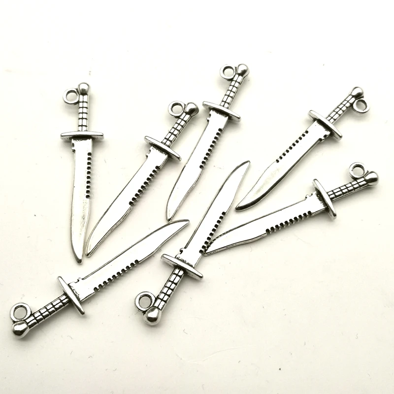 10pcs Charms Sword Dagger 43x10mm Antique Silver Color Plated Pendants Making DIY Handmade Tibetan Silver Color Jewelry