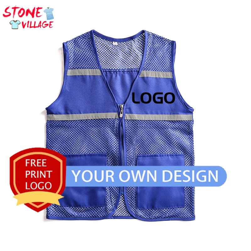 Summer Custom Visibility Reflective Safety Vest Work Uniform Mesh Solid Color Top Strips Construction Vest Multi-pocket Coat