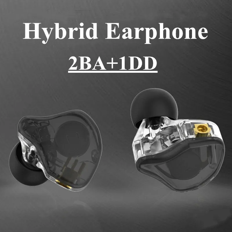 2BA+1DD MMCX Hybrid Earphones Hifi Stereo Hi-Res MMCX Earbuds Custom Made Monitor Headset Sport Noise Cancelling Headphone D6