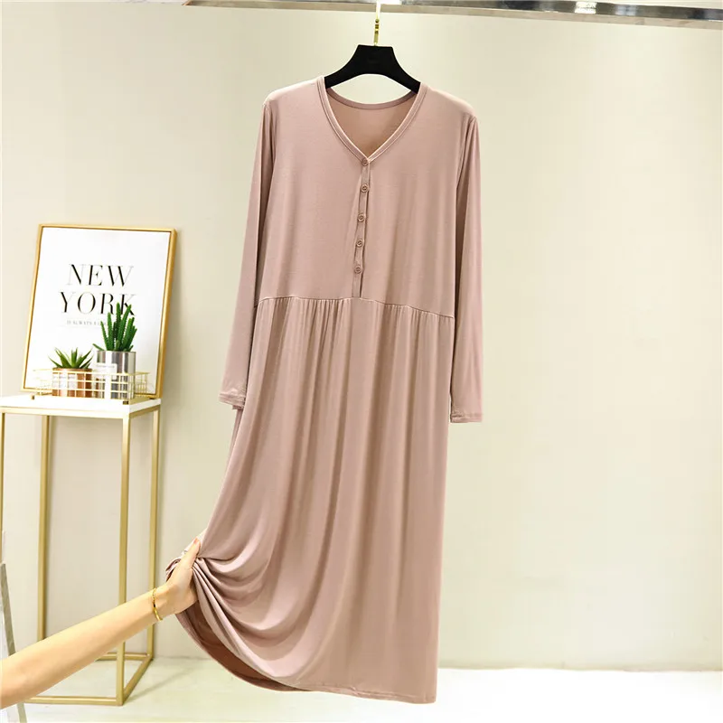 Autumn Home Nighty Sexy Sleepwear Women Sleeping Dress V-Neck Long Sleeve Nightgown Summer Cotton Loose Nightdress For Female