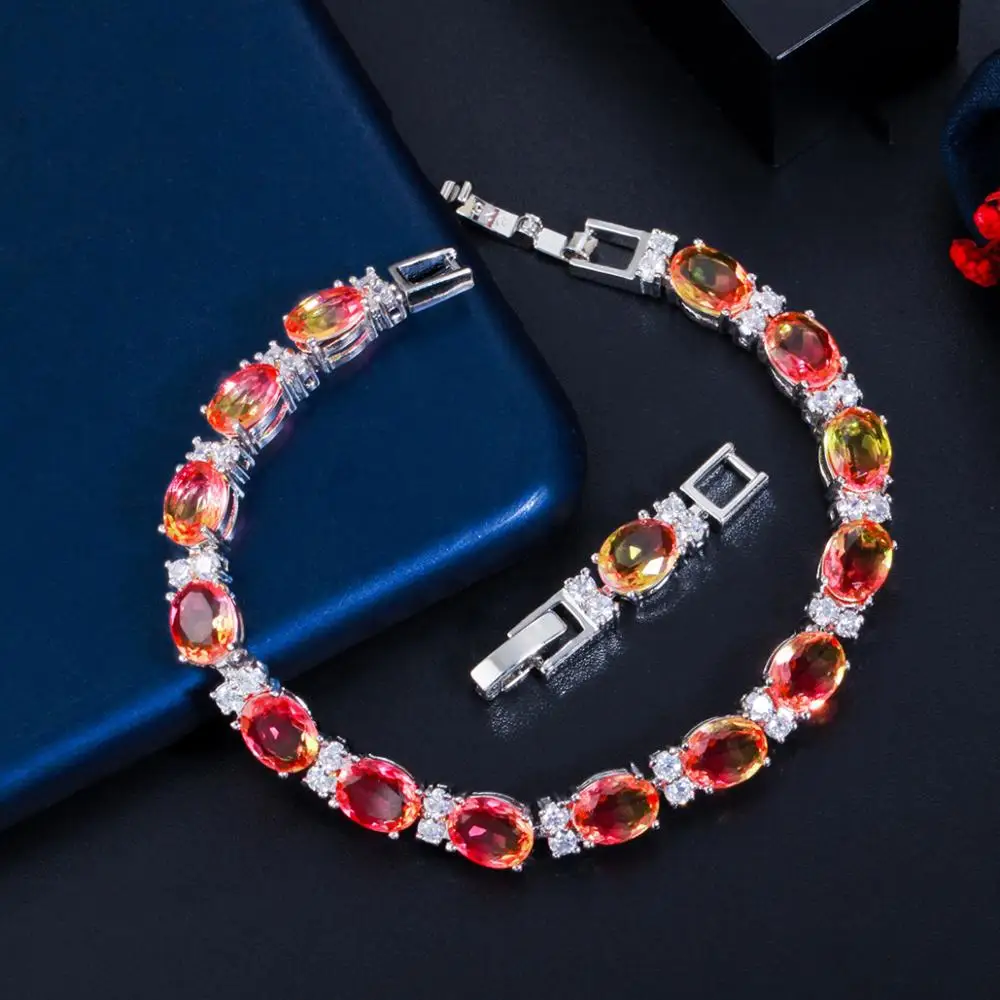 

Pera Fashion Colorful Round Rainbow Mystic Crystal Silver Color Women Jewelry Chain Link Bracelets for Best Friend Gift B195