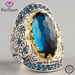 HuiSept Vintage Silver 925 Ring Sapphire Gemstones Zircon Ornament Rings for Female Male Wedding Promise Party Jewelry Wholesale
