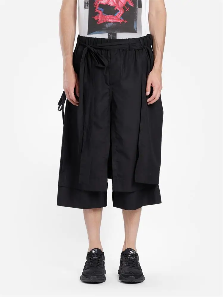 

Men's Pant Skirt Casual Pants Wide Leg Pants Spring And Autumn New Black False Two-Piece Seven-Point Design Cotton Material