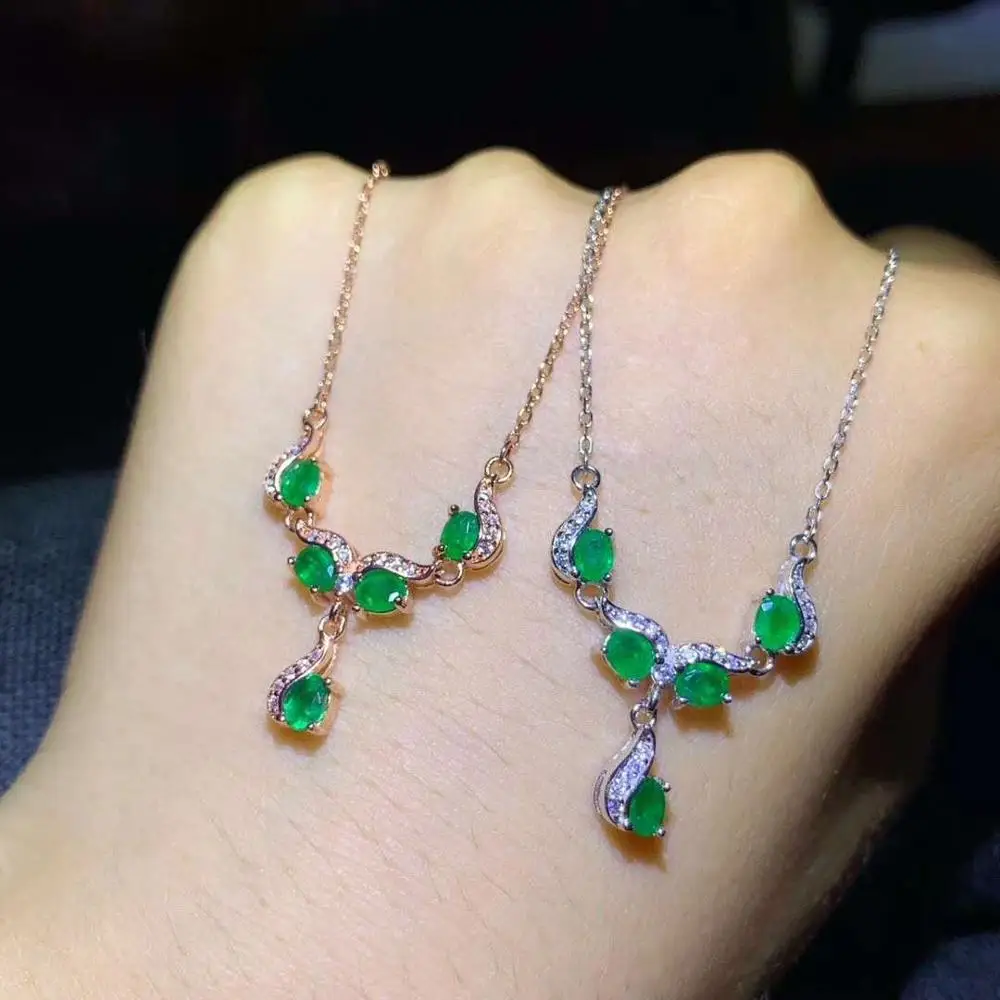 

Natural Real Emerald Necklace Pandant Solid S925 Sterling Silver Emerald necklace For Women Colour Gem Stone Fine Jewelry