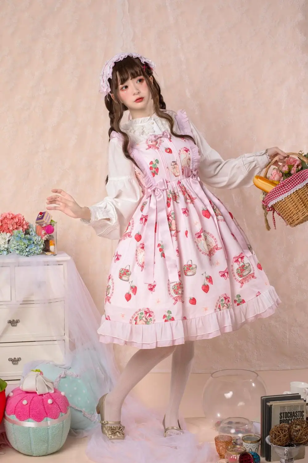 Japanese sweet lolita dress vintage falbala bowknot cute printing high waist victorian dress kawaii girl gotic lolita jsk loli