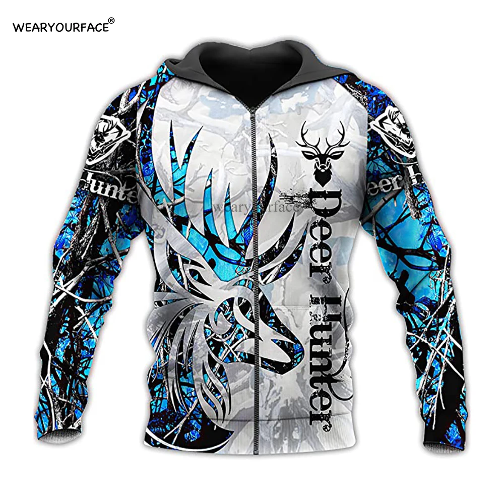 Deer Hunting 3D All Over Print Crewneck Zipper Hoodies Sweatshirts Outdoor Casual Vocation Sports Streetwear Unisex Men Clothing