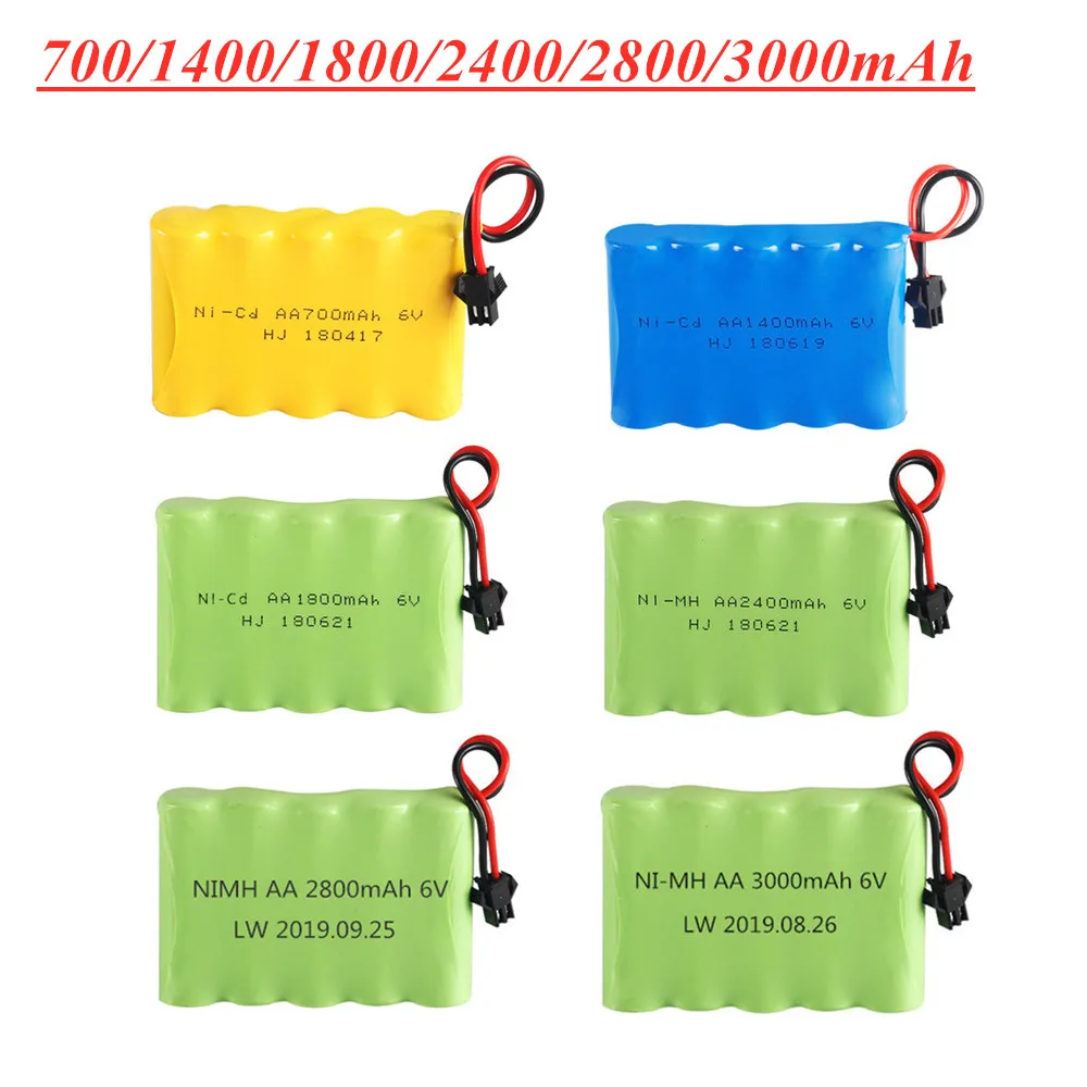 6v 700mAh/1400mAh/1800mAh/2400mAh/2800mAh/3000mAh Ni-MH Battery for Rc Toys Cars Tanks Robots Boats AA 6V NiCD Battery Pack