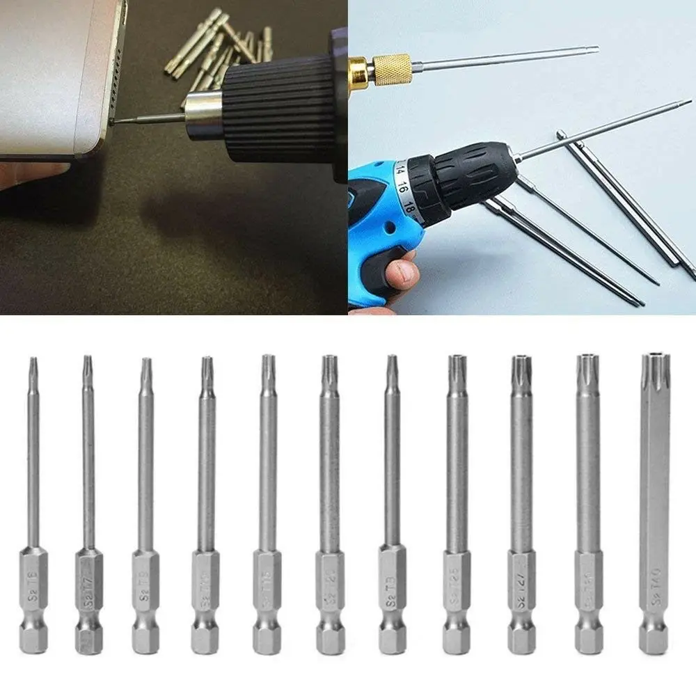 11Pcs 75mm Magnetic Torx Screwdriver Bits Precision Screw Driver Bit Torx Hex Bit Handle Mobile Phone Repair Screwdrive Kit Tool