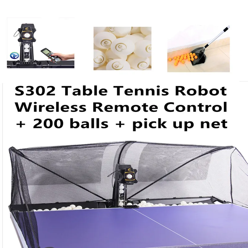 SUZ Wireless Remote Control Table Tennis Robot S302 PING PONG Training Machine Automatic Tennis Ball Machine 40+ balls Ball Laun