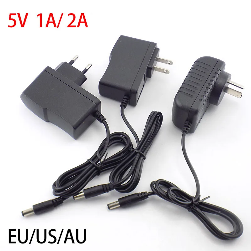 AC DC 5v 1A 2A 2000ma adapter power supply adaptor EU AU US PLUG 5.5MM*2.1mm wall charger for led strip light lamp CCTV camera