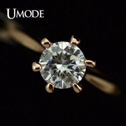 UMODE Classic 6 Prong Soliatire CZ Zircon Engagement Rings for Women 6mm Clear Crystal  JR0012A