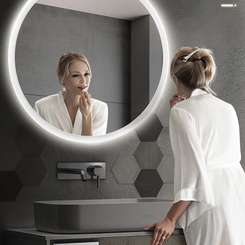 60CM Round Smart Makeup LED Bathroom Mirror 3 Color Adjustable BackLight With Bluetooth Speaker Decorative Mirrorg For Make-Up