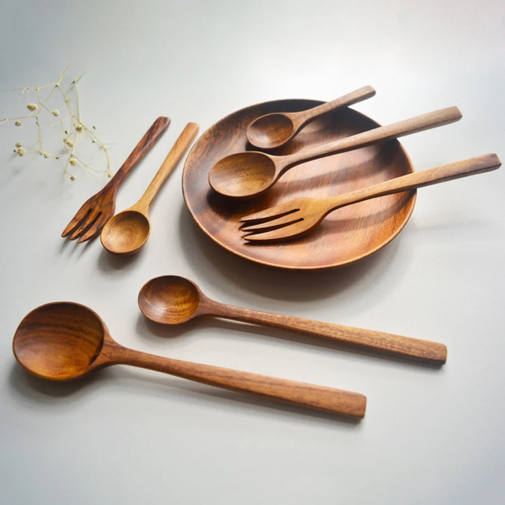 1pcs Wooden Spoons for Eating Mixing Stirring Cooking Coffee Kitchen Teaspoons Tablewares Kicthen Dinnerware Accessories