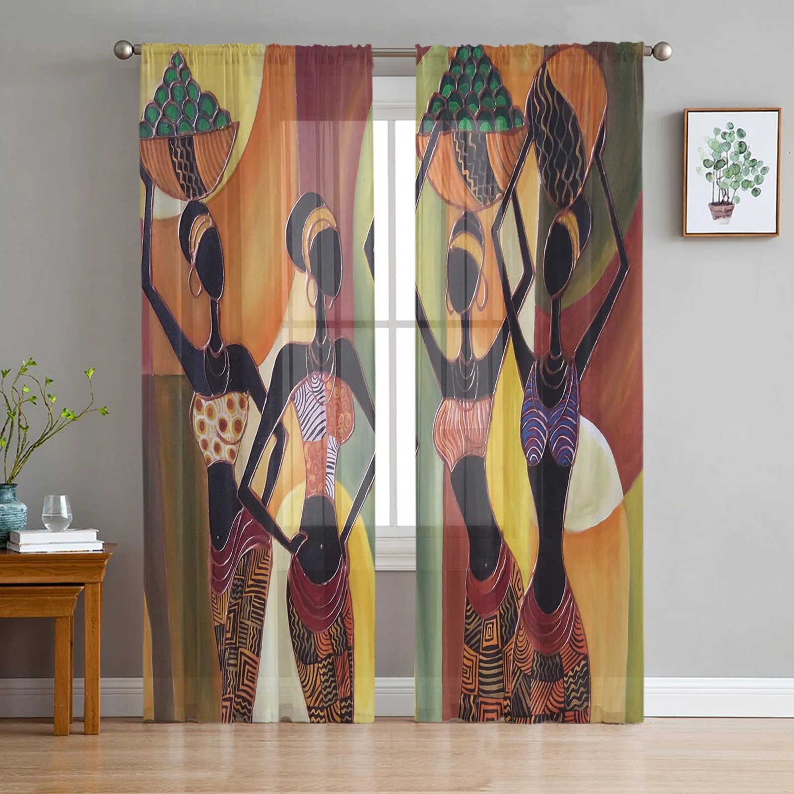 

African Women Mural Culture Curtain Window Tulle For Living Room Bedroom The Kitchen Window Treatment Decorations Curtains