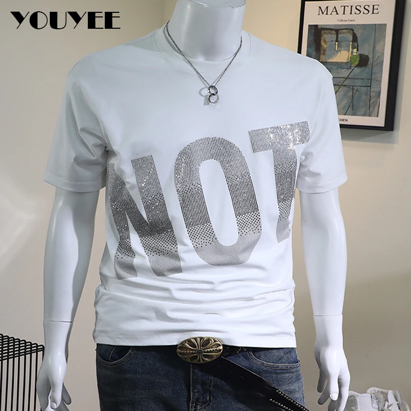 

Men's Summer Short Sleeve T-shirt Letter Hot Diamond Print O-Neck Pullover Personality Youth 2022 New Trend Male Tees Clothing