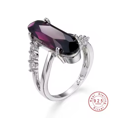 Classic Fashion Genuine 925 Sterling Silver Ring 2 CT Purple Zircon Crystal Wedding Jewelry Ring Engagement For Women jewelry