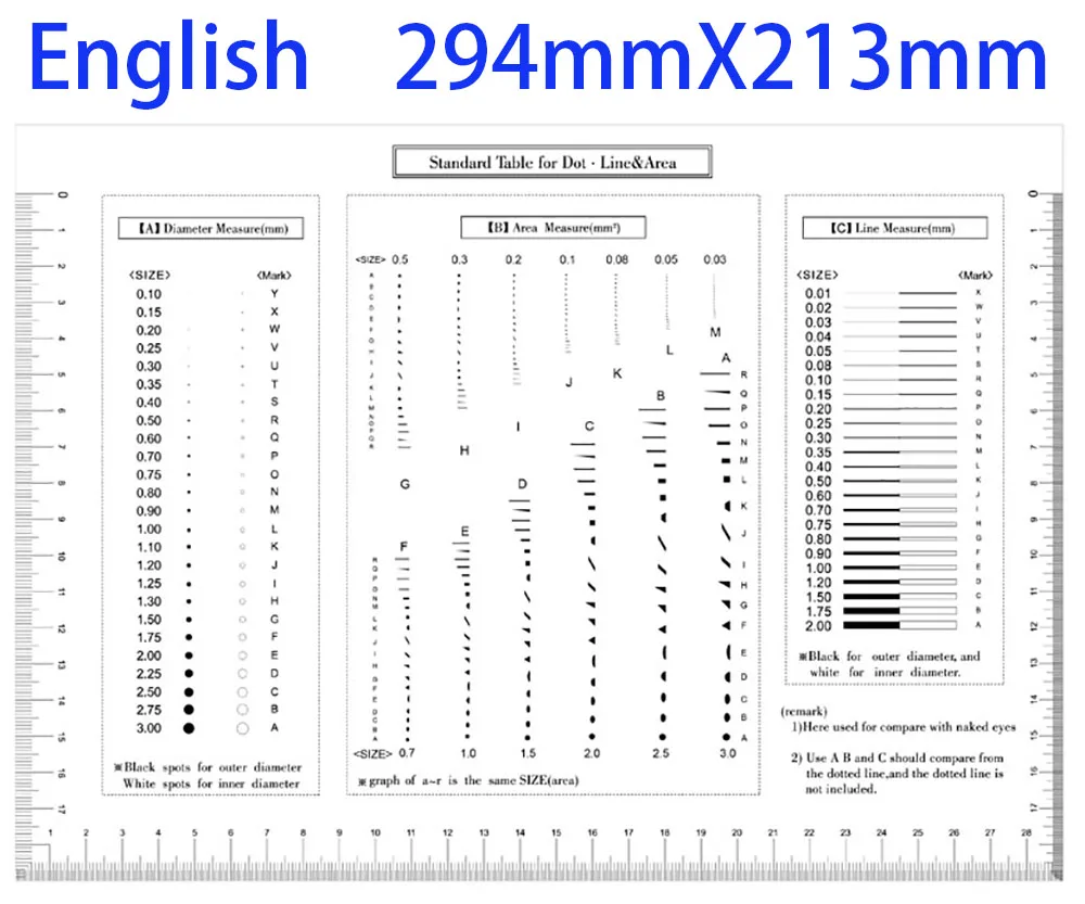 294x213mm Dot Area Line Standard Table High Transparent Soft PET Micrometer Calibration Film Ruler QC Defect Measurement Tool