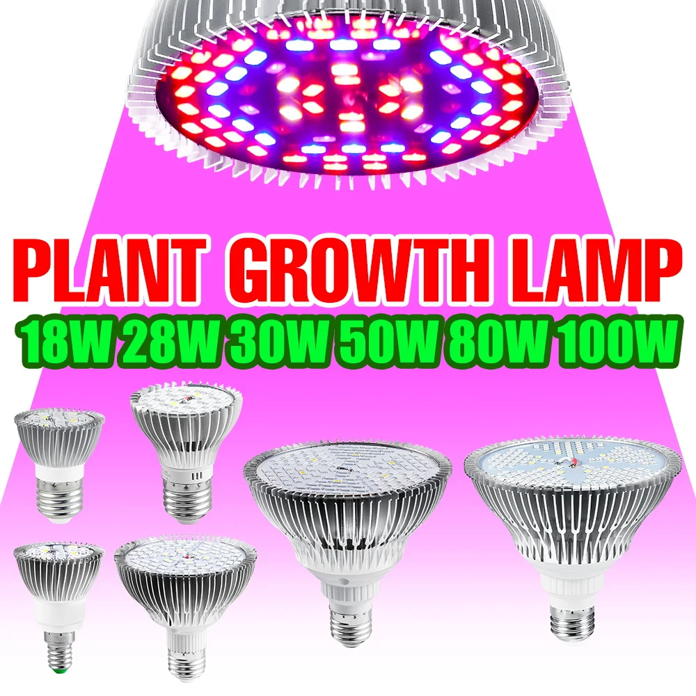 Full SpectrumLED  E27 Plant Light E14 Seeds Grow Bulb 220V Fitolampy Phyto Lamp 18W 28W 30W 50W 80W 100W Indoor Growing Tent Box