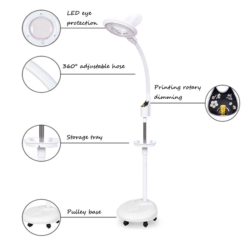 Multifunctional Dimming LED Cold Light Beauty Lamp Beauty Eyelashes Manicure Shadowless Magnifying Glass Lamp Tattoo Floor Lamp