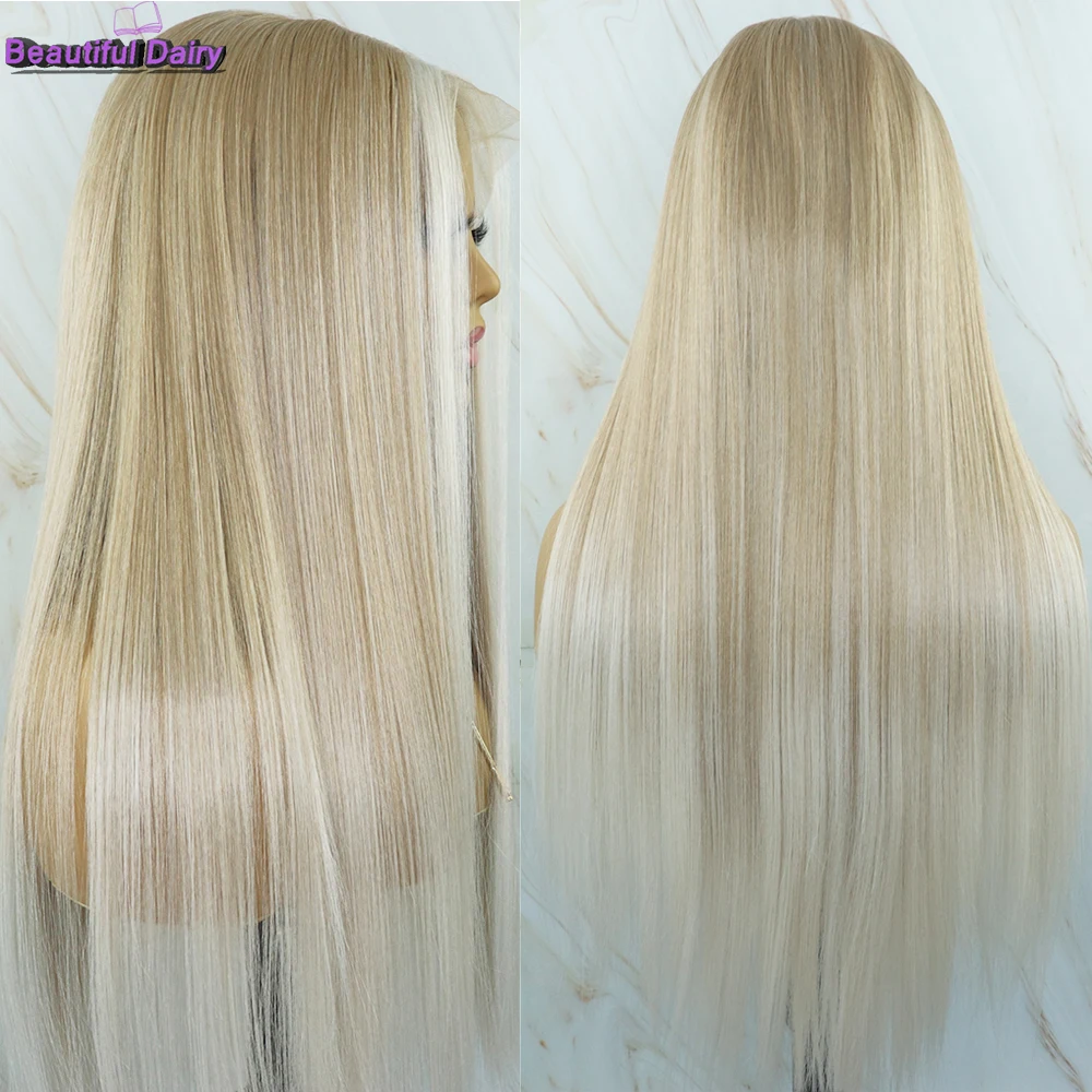 Schöne Tagebuch 13x4 Blonde Perücke Spitze Vor Hitze Beständig Gerade Synthetische Spitze Vorne Perücke Glueless Ombre Perücken Für frauen