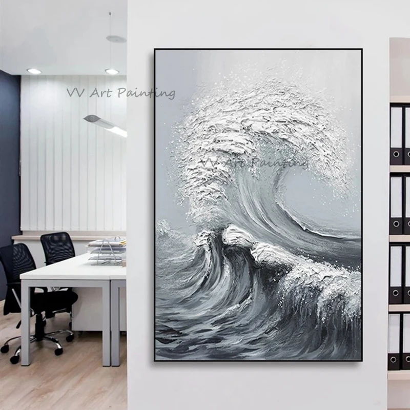 Hot Selling Handmade Abstract Sea Waves Oil Painting Nature Wall Pictures Canvas Art Ralex Mural Artwork For Hotel Home Decor