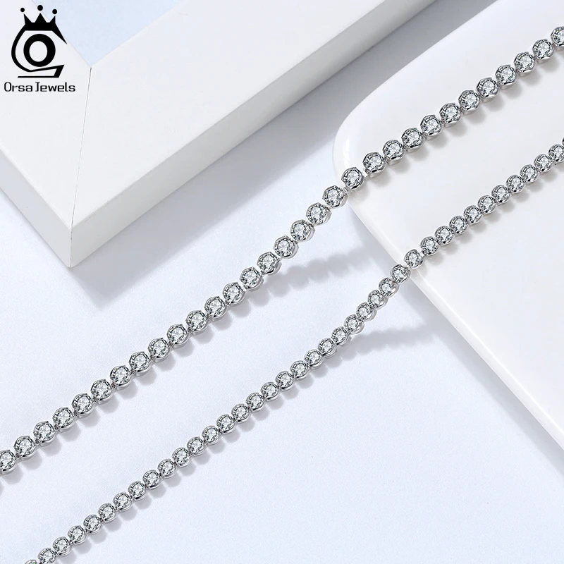 Orsa Jewels-925 Colar De Tênis De Prata Esterlina, Corte Redondo, Cubic Zirconia Bisel-Ajuste, Chocker De Tênis, Real, 2.5mm, SC51