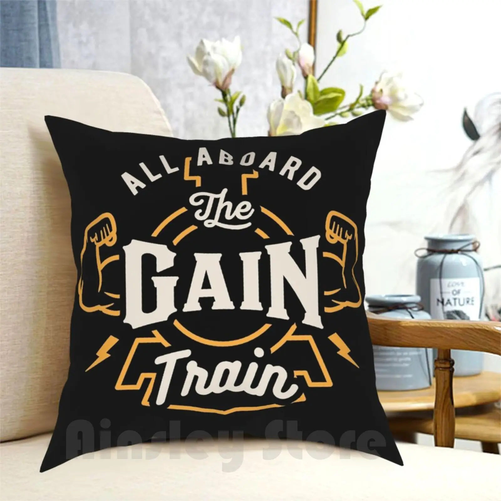 All Aboard The Gain Train Pillow Case Printed Home Soft DIY Pillow cover Gains Gainz Gain Train Train All Aboard Muscle