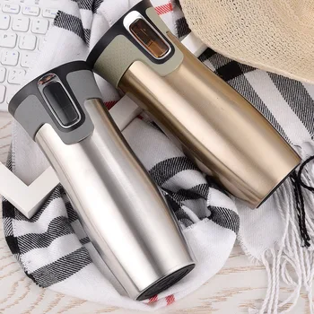 로고 사용자 정의 스테인레스 스틸 보온병 커피 머그잔 뚜껑 Drinkware 병 진공 절연 Leakproof 자동 휴대용 컵 선물 상자 
