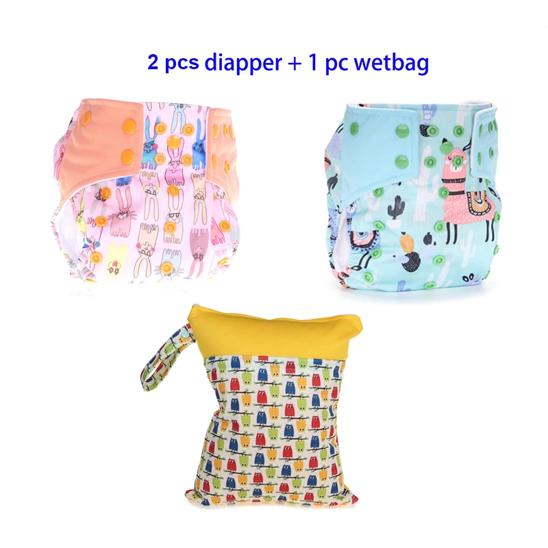 2021 New arrival Reusable Washable 2 diaper + double zipper wetbag  combine set