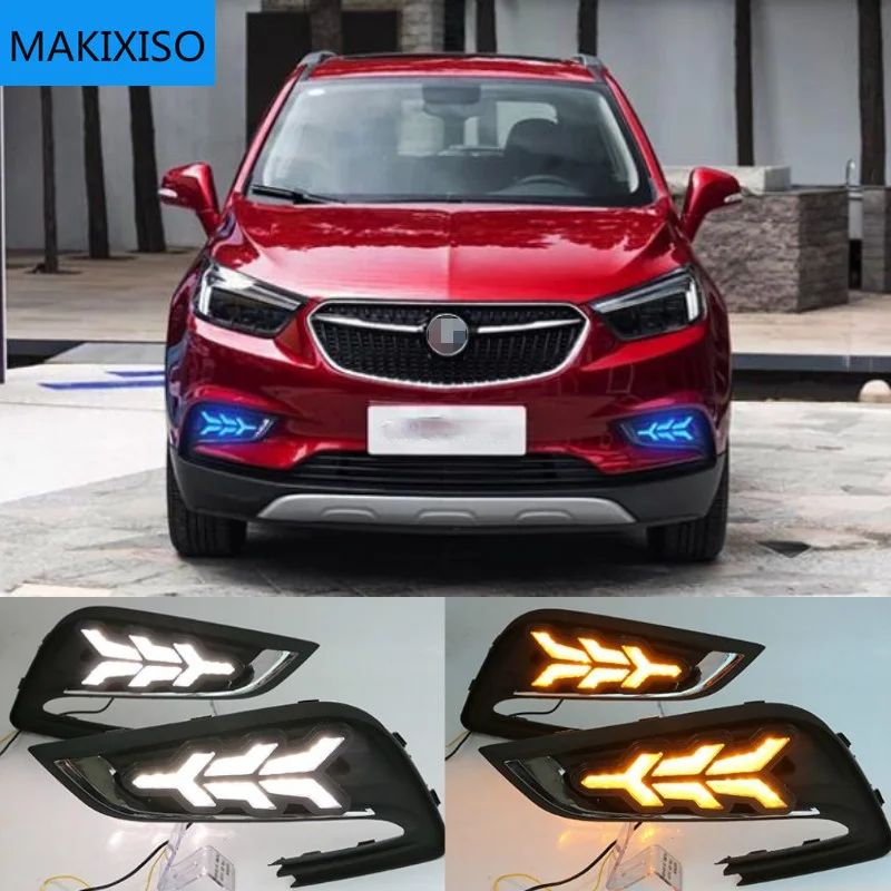 

lLED DRL Daytime Running Light for Buick encore 2016-2018 with Dynamic Moving Yellow Turn Signal and Blue Night Light