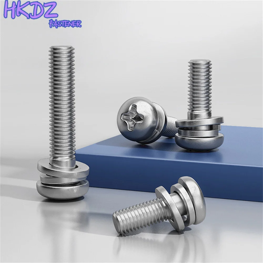 316 Stainless Steel Cross Recessed Pan Head Screw Washer M2 M3 M4 M5 M6 M8 Three Combination Machine screw Phillips Pan Head