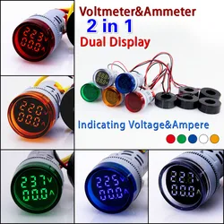 Mini voltímetro Digital, amperímetro, 22mm, redondo, CA 50-500V 0-100A Amp, voltímetro, probador de voltaje, indicador LED Dual, luz de lámpara piloto